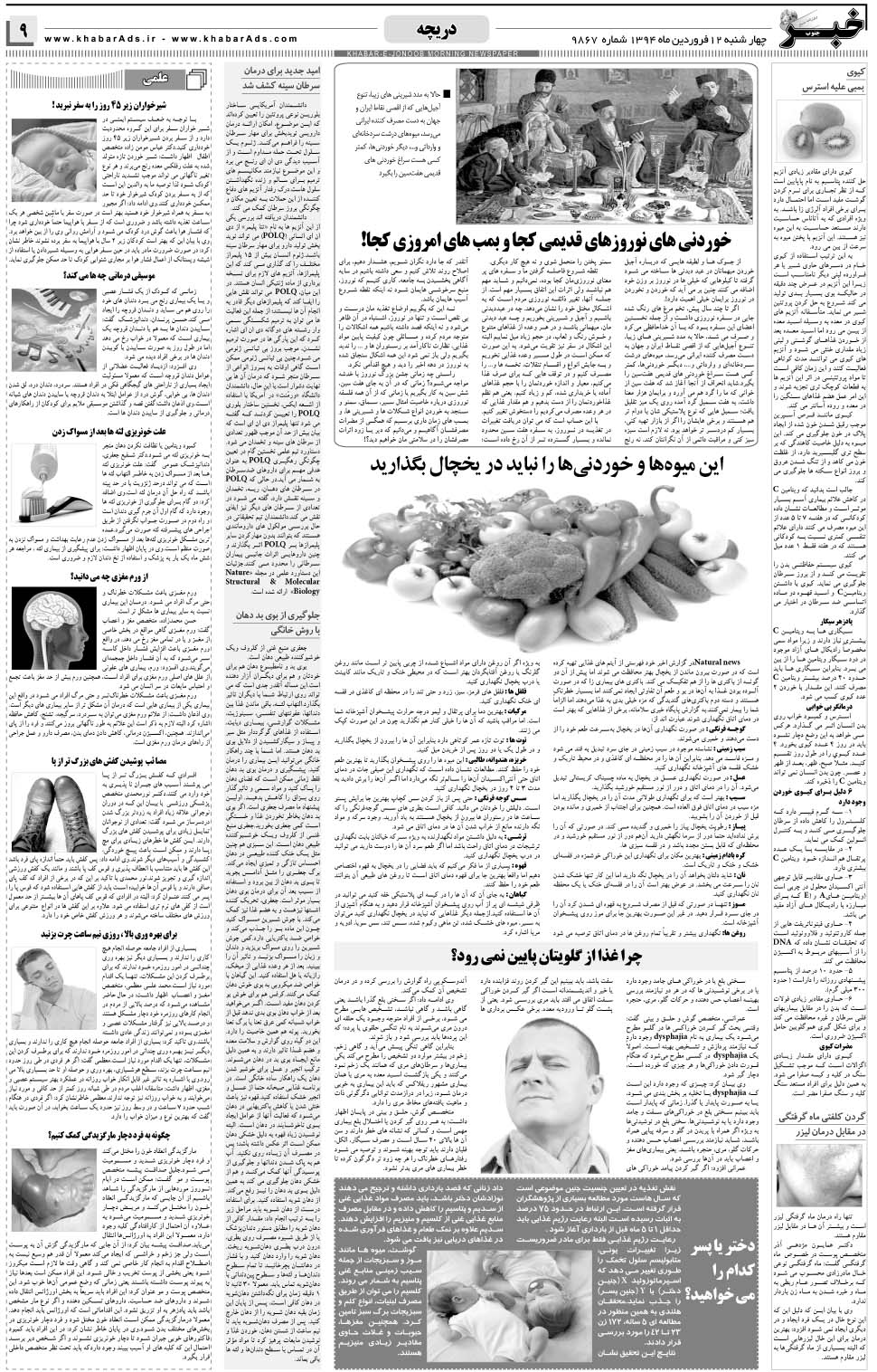 مشاهده صفحه ۹ روزنامه خبرجنوب تاریخ ۱۲  سال ۱۳۹۴