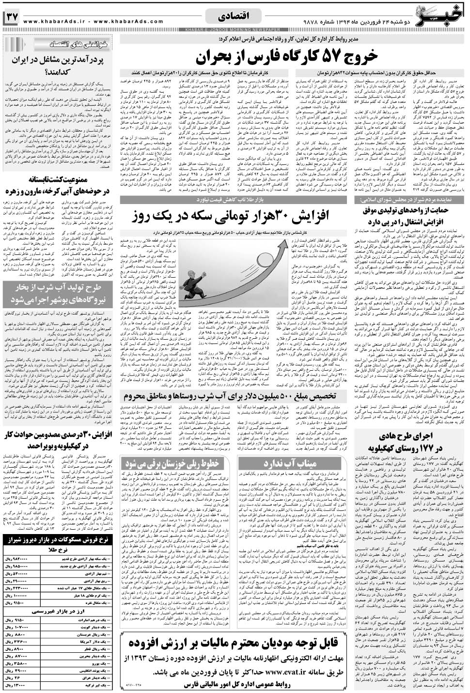 مشاهده صفحه ۳۷ روزنامه خبرجنوب تاریخ ۲۴  سال ۱۳۹۴