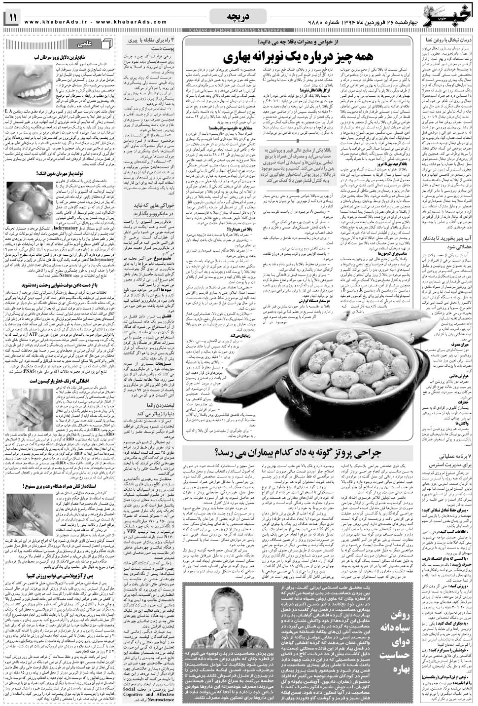 مشاهده صفحه ۱۱ روزنامه خبرجنوب تاریخ ۲۶  سال ۱۳۹۴