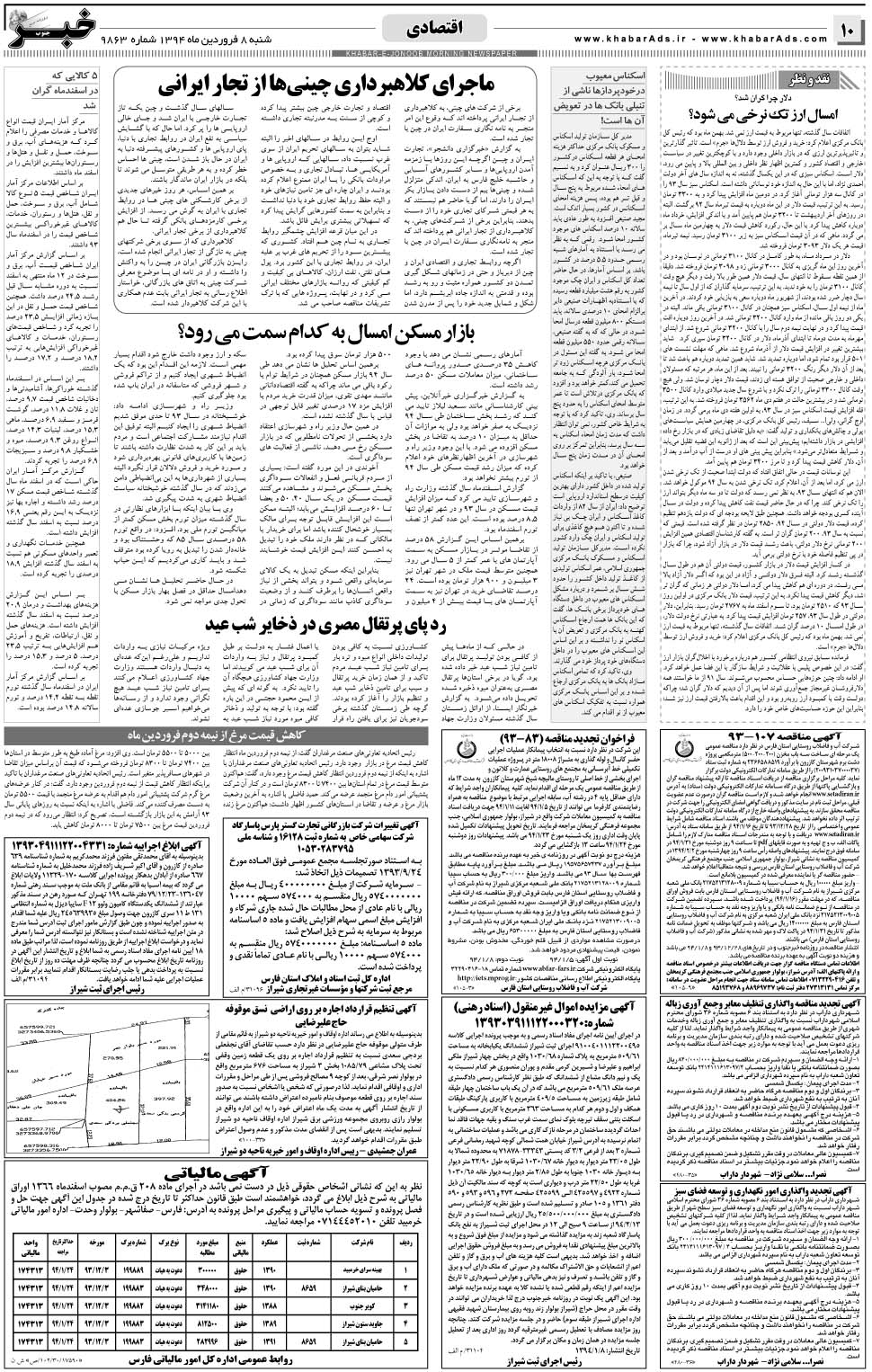 مشاهده صفحه ۱۰ روزنامه خبرجنوب تاریخ ۸  سال ۱۳۹۴