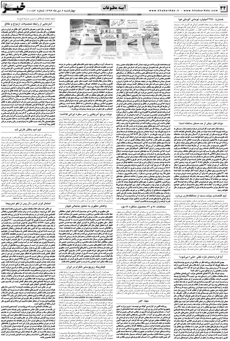 مشاهده صفحه ۳۴ روزنامه خبرجنوب تاریخ ۲ دی سال ۱۳۹۴