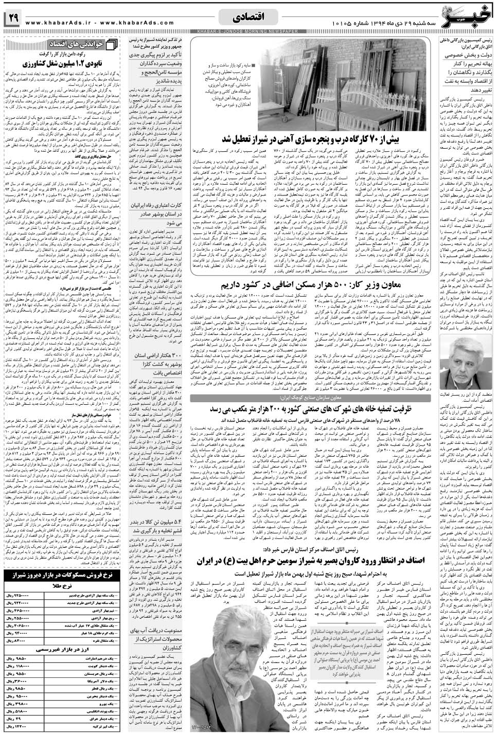 مشاهده صفحه ۲۹ روزنامه خبرجنوب تاریخ ۲۹ دی سال ۱۳۹۴