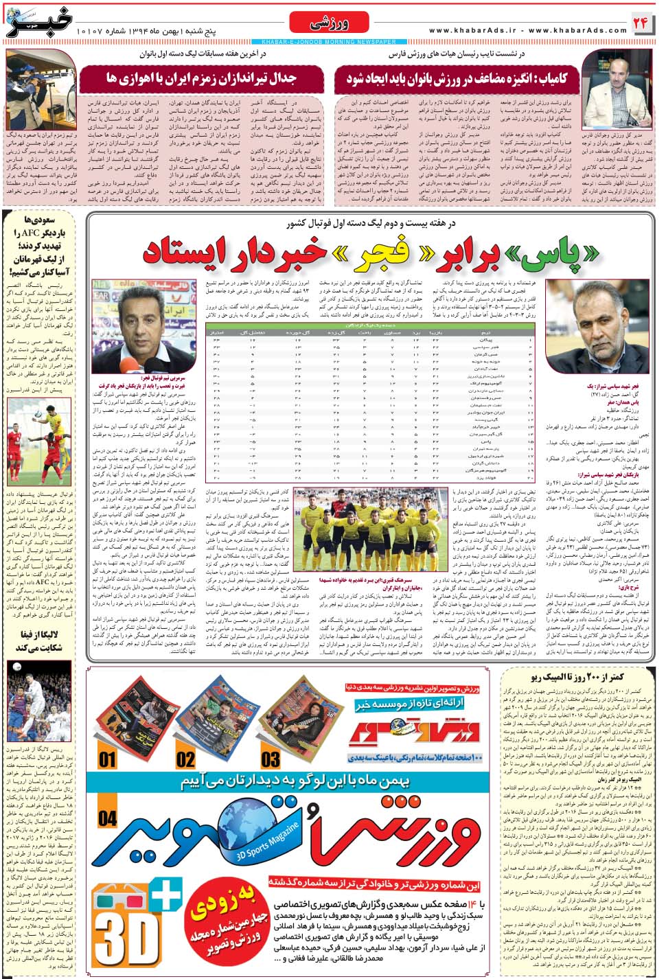 مشاهده صفحه ۲۴ روزنامه خبرجنوب تاریخ ۱ بهمن سال ۱۳۹۴
