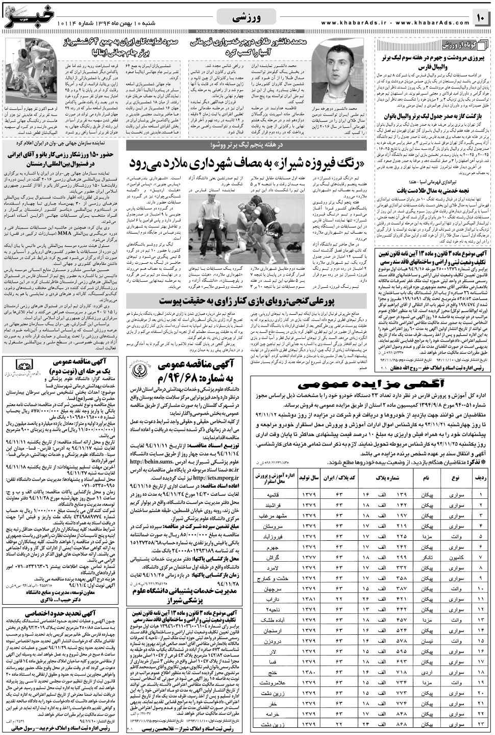 مشاهده صفحه ۱۰ روزنامه خبرجنوب تاریخ ۱۰ بهمن سال ۱۳۹۴