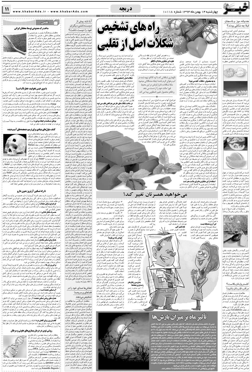 مشاهده صفحه ۱۱ روزنامه خبرجنوب تاریخ ۱۴ بهمن سال ۱۳۹۴