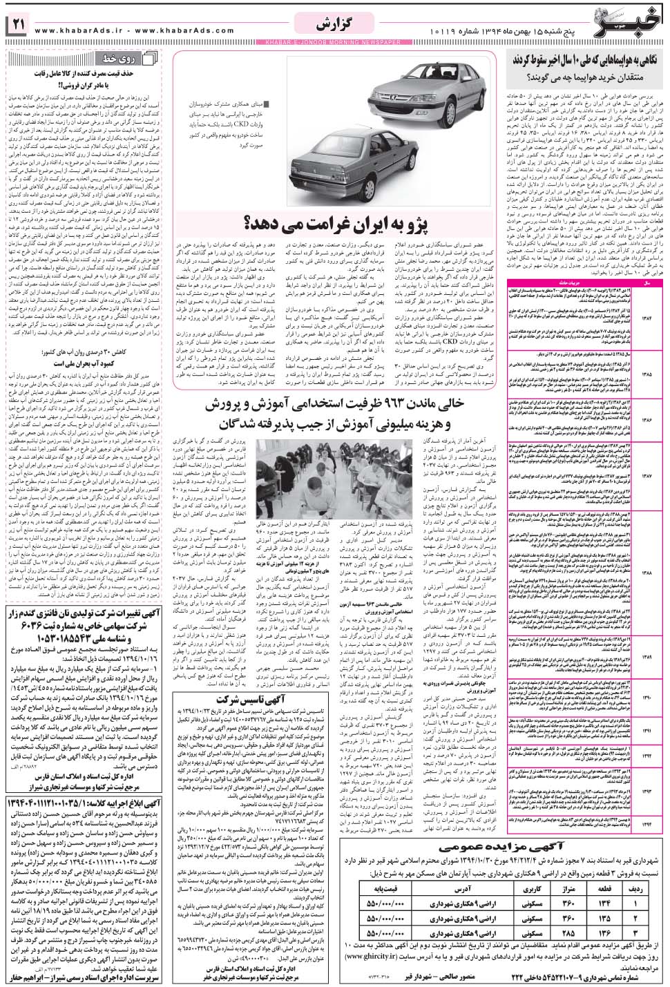مشاهده صفحه ۲۱ روزنامه خبرجنوب تاریخ ۱۵ بهمن سال ۱۳۹۴