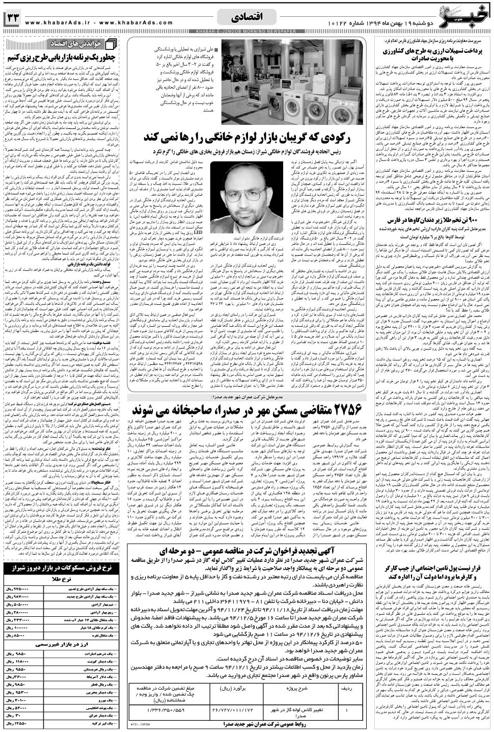 مشاهده صفحه ۳۳ روزنامه خبرجنوب تاریخ ۱۹ بهمن سال ۱۳۹۴