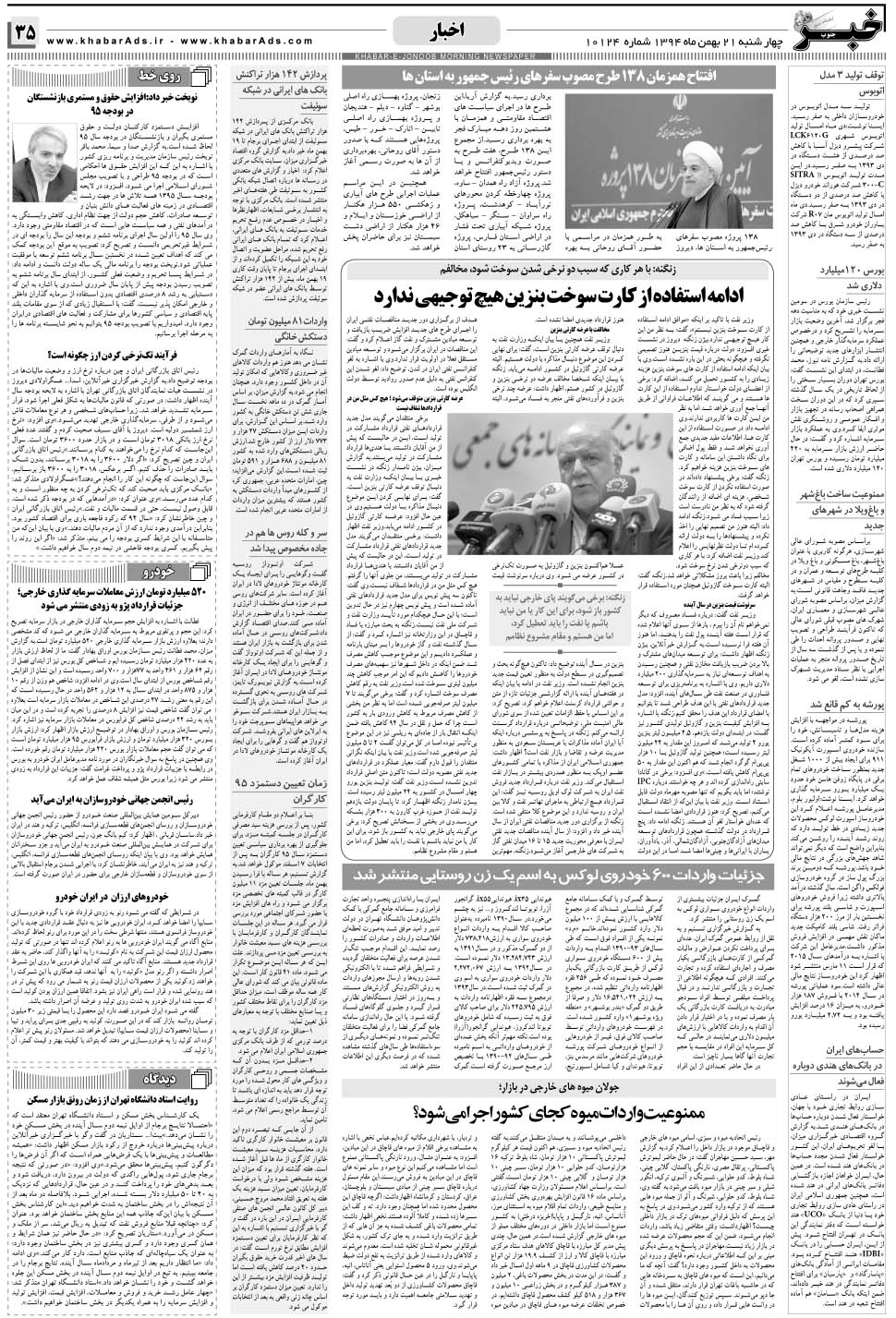 مشاهده صفحه ۳۵ روزنامه خبرجنوب تاریخ ۲۱ بهمن سال ۱۳۹۴