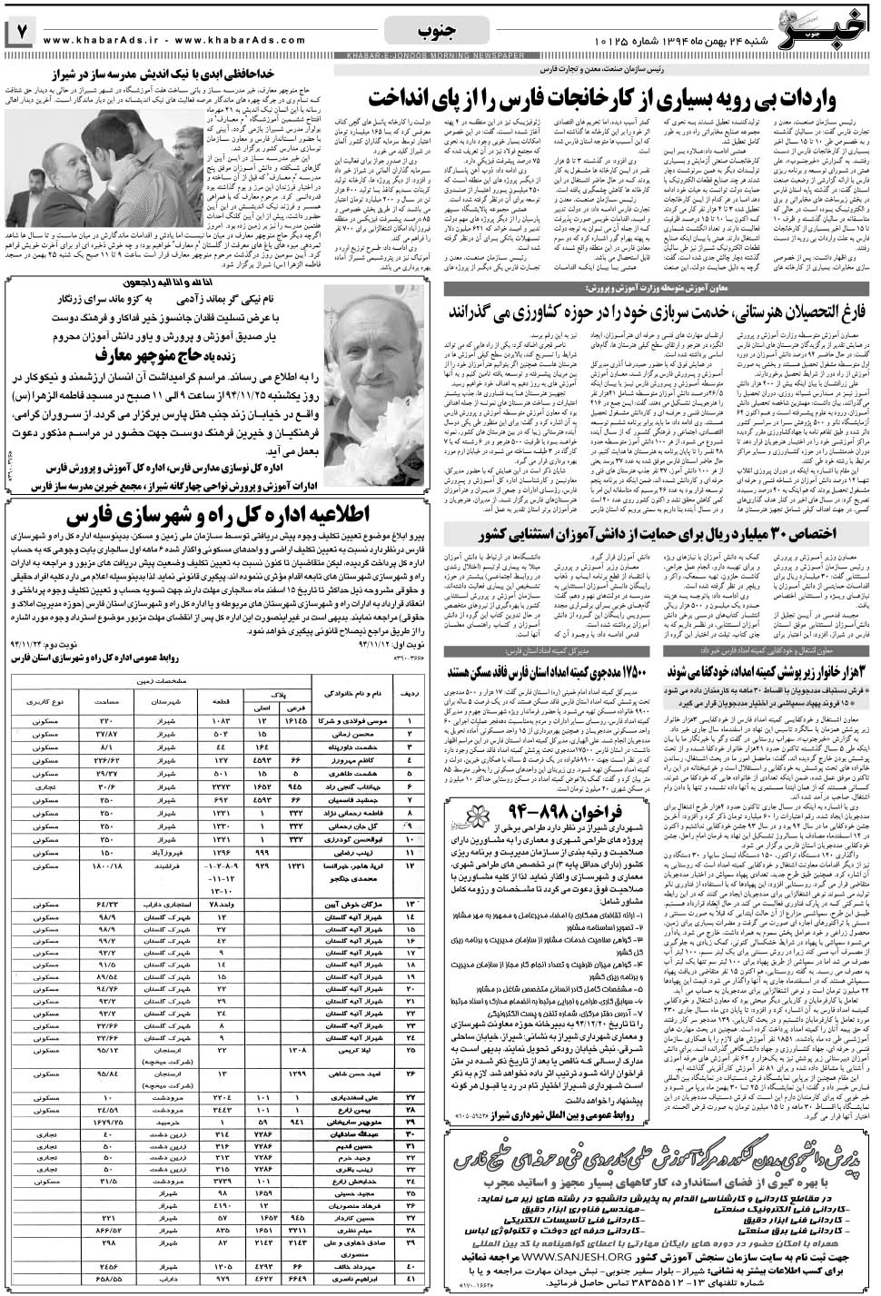 مشاهده صفحه ۷ روزنامه خبرجنوب تاریخ ۲۴ بهمن سال ۱۳۹۴