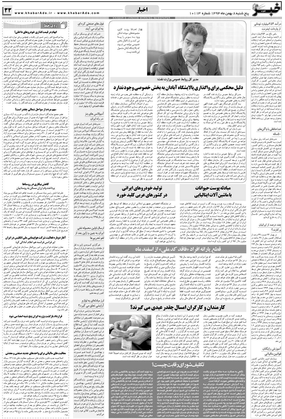 مشاهده صفحه ۳۳ روزنامه خبرجنوب تاریخ ۸ بهمن سال ۱۳۹۴