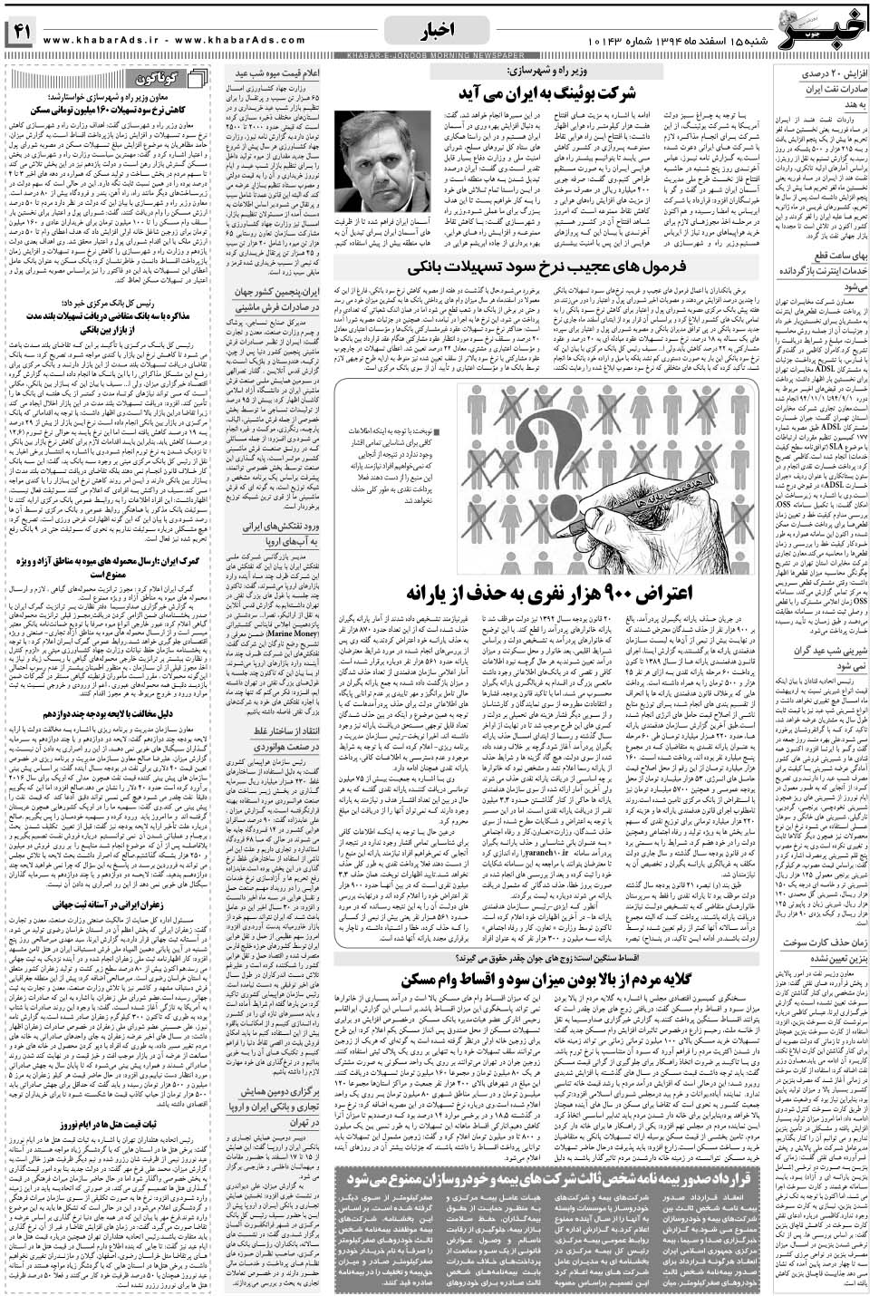 مشاهده صفحه ۴۱ روزنامه خبرجنوب تاریخ ۱۵ اسفند سال ۱۳۹۴