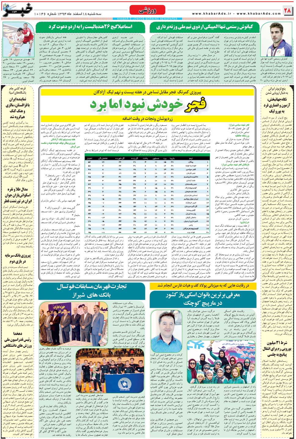 مشاهده صفحه ۲۸ روزنامه خبرجنوب تاریخ ۱۸ اسفند سال ۱۳۹۴