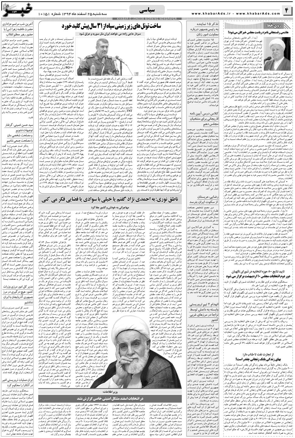 مشاهده صفحه ۴ روزنامه خبرجنوب تاریخ ۲۵ اسفند سال ۱۳۹۴