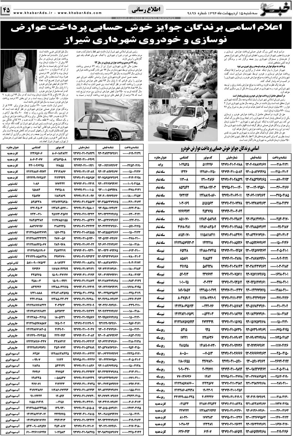 مشاهده صفحه ۴۵ روزنامه خبرجنوب تاریخ ۱۵  سال ۱۳۹۴