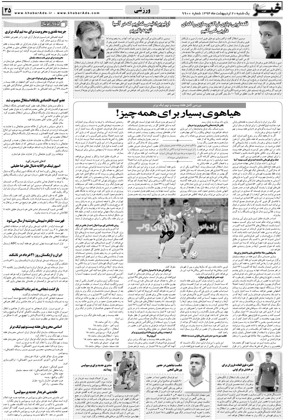 مشاهده صفحه ۳۵ روزنامه خبرجنوب تاریخ ۲۰  سال ۱۳۹۴