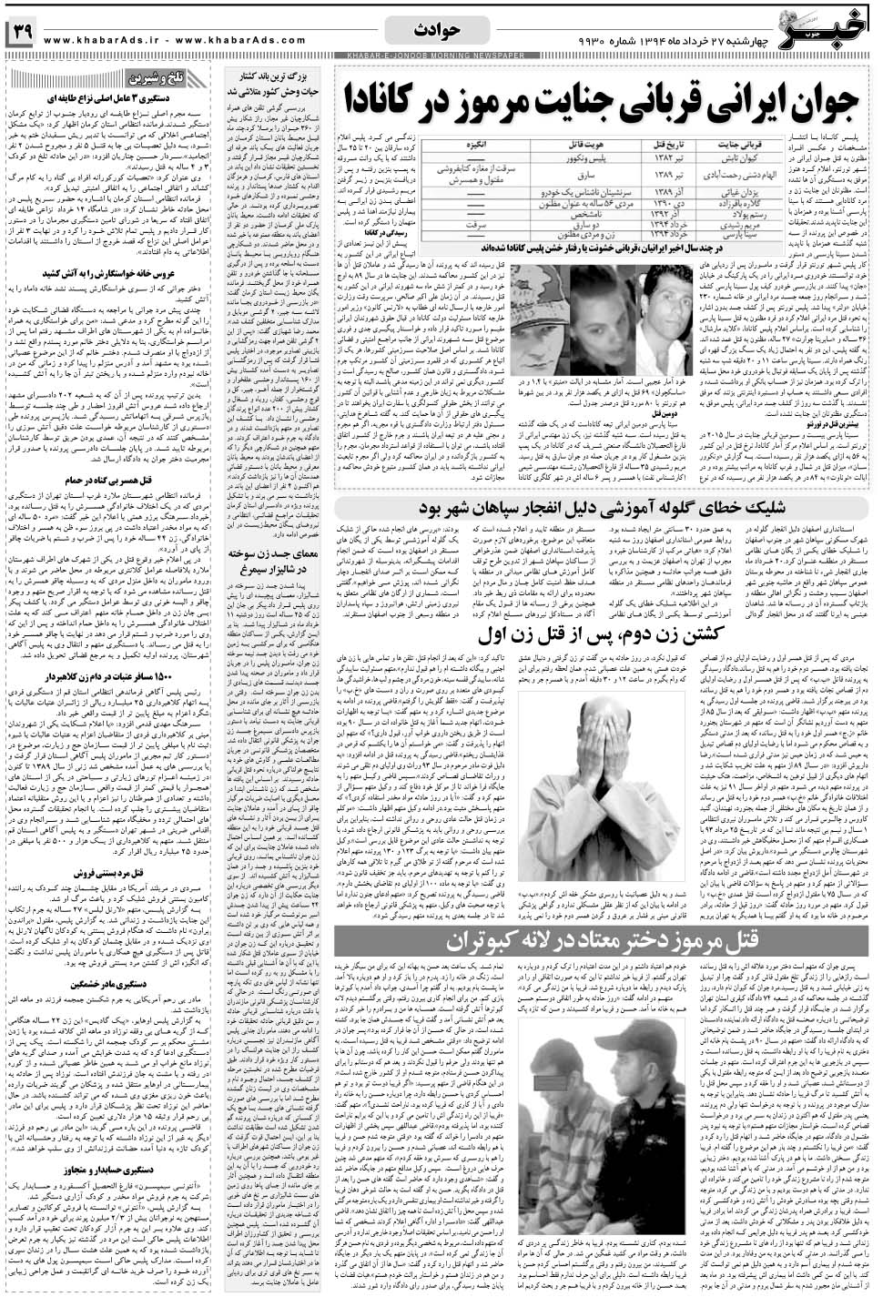 مشاهده صفحه ۳۹ روزنامه خبرجنوب تاریخ ۲۷  سال ۱۳۹۴