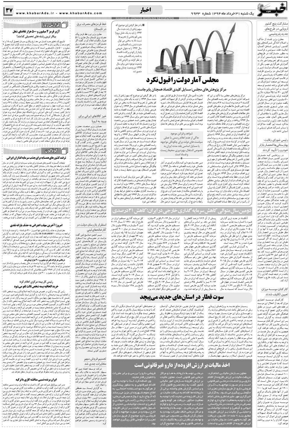 مشاهده صفحه ۳۷ روزنامه خبرجنوب تاریخ ۳۱  سال ۱۳۹۴