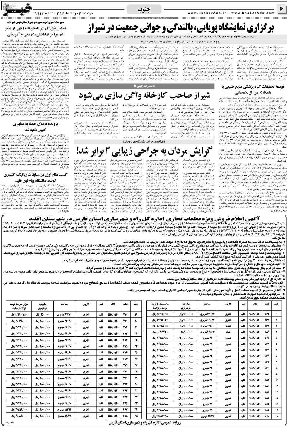 مشاهده صفحه ۶ روزنامه خبرجنوب تاریخ ۴  سال ۱۳۹۴