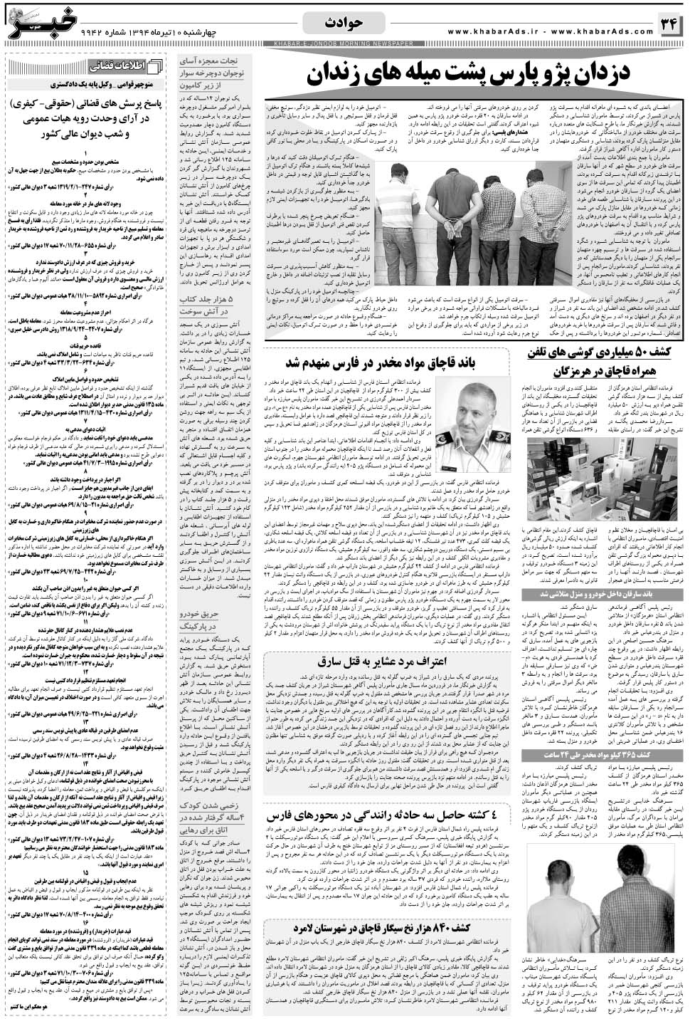مشاهده صفحه ۳۴ روزنامه خبرجنوب تاریخ ۱۰  سال ۱۳۹۴