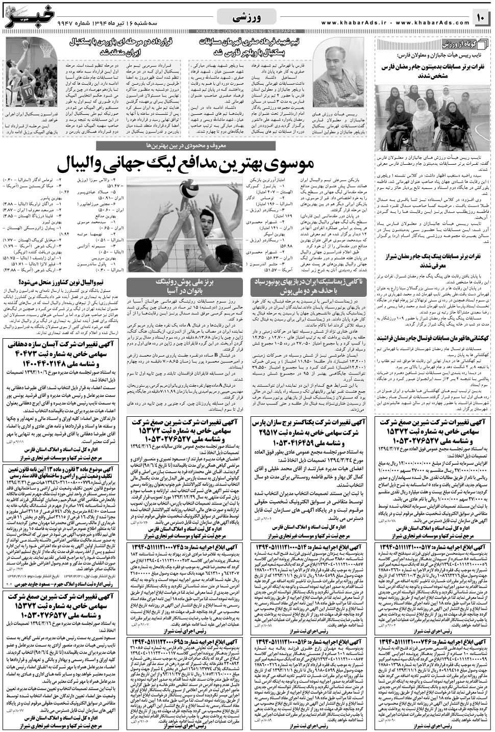 مشاهده صفحه ۱۰ روزنامه خبرجنوب تاریخ ۱۶  سال ۱۳۹۴
