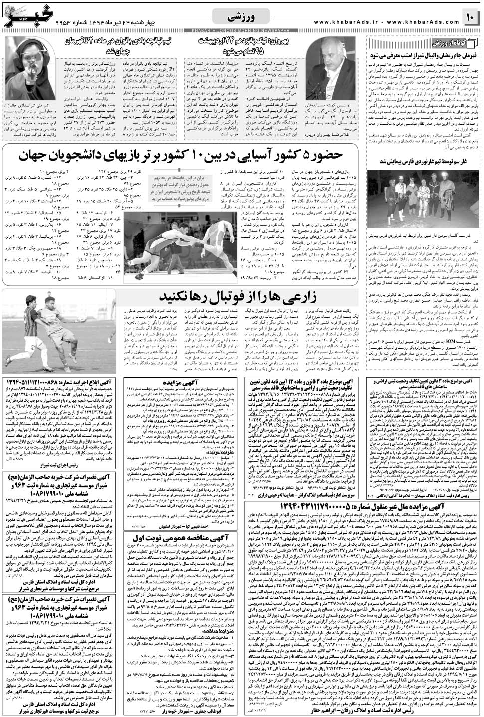 مشاهده صفحه ۱۰ روزنامه خبرجنوب تاریخ ۲۴  سال ۱۳۹۴