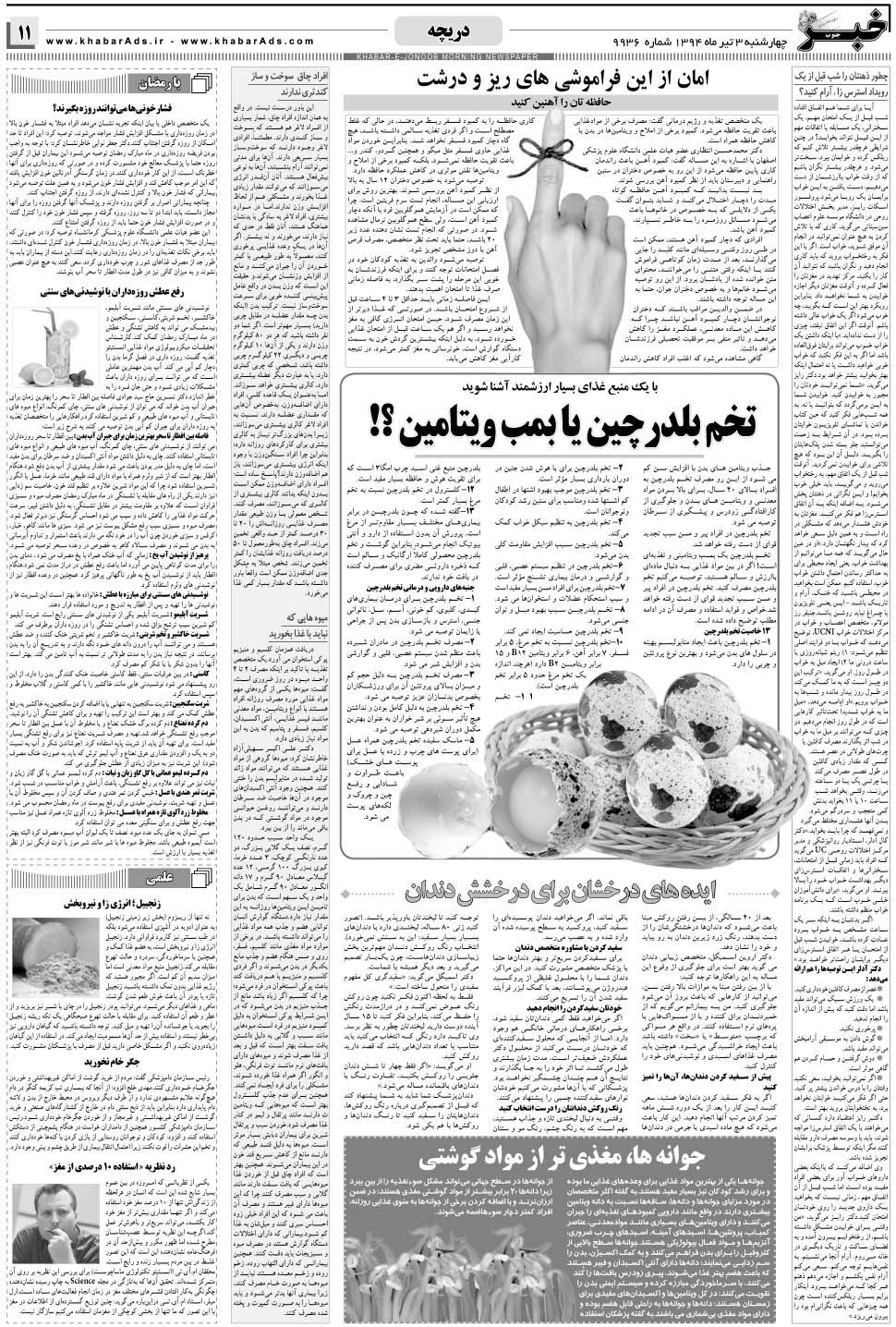 مشاهده صفحه ۱۱ روزنامه خبرجنوب تاریخ ۳  سال ۱۳۹۴