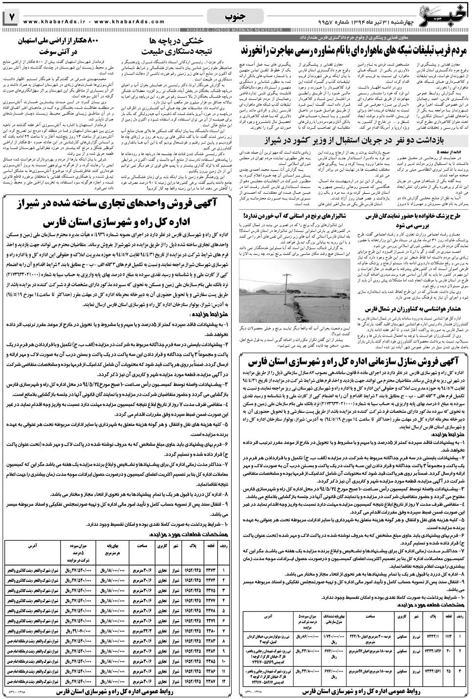 مشاهده صفحه ۷ روزنامه خبرجنوب تاریخ ۳۱  سال ۱۳۹۴