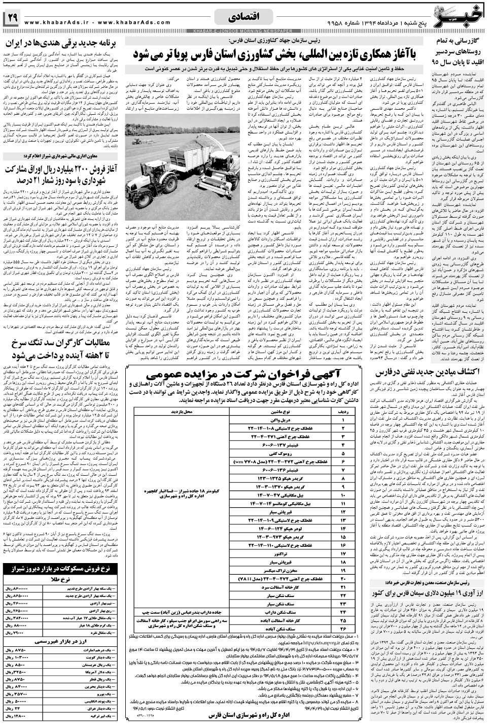 مشاهده صفحه ۲۹ روزنامه خبرجنوب تاریخ ۱  سال ۱۳۹۴