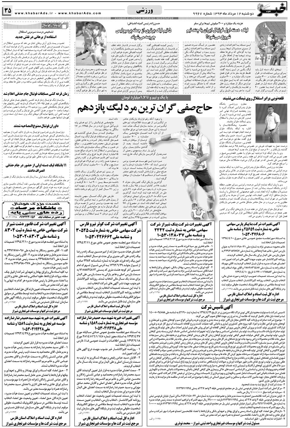 مشاهده صفحه ۳۵ روزنامه خبرجنوب تاریخ ۱۲  سال ۱۳۹۴