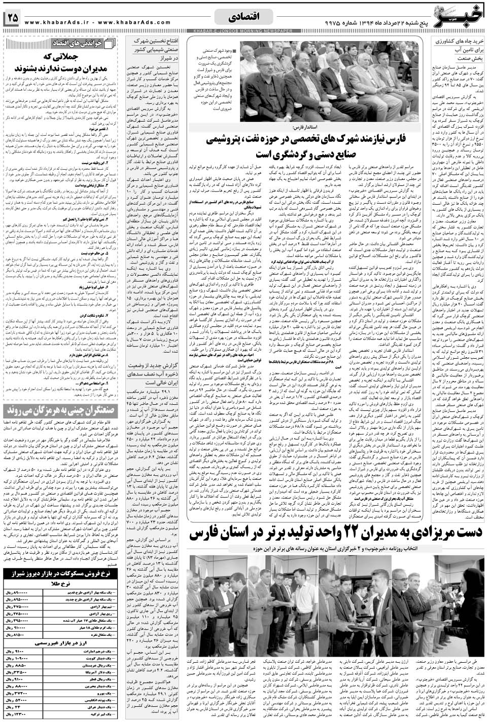 مشاهده صفحه ۲۵ روزنامه خبرجنوب تاریخ ۲۲  سال ۱۳۹۴
