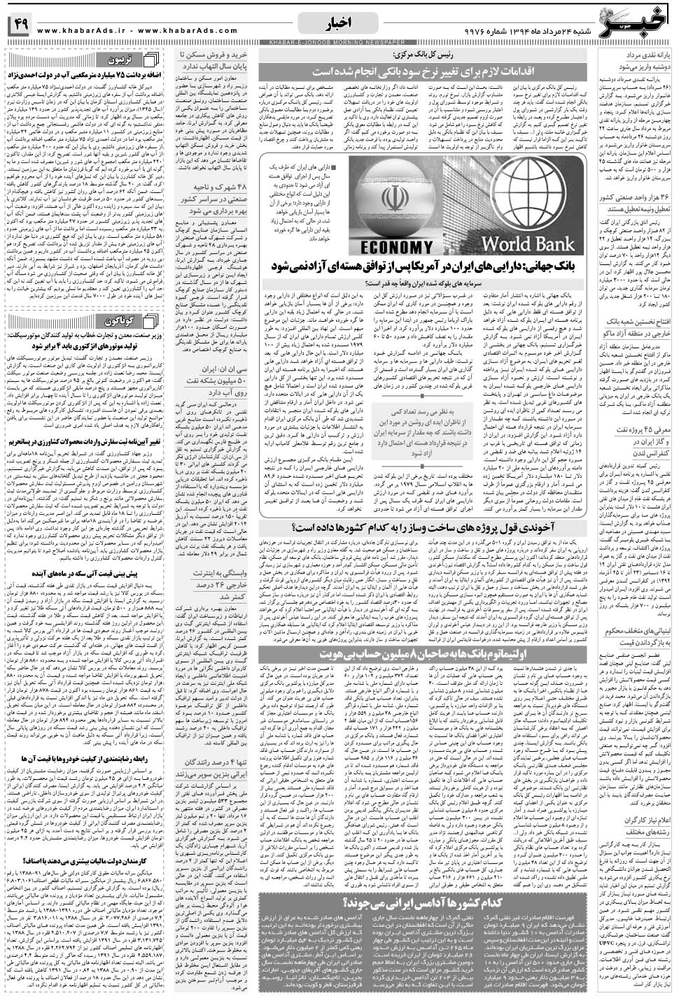 مشاهده صفحه ۴۹ روزنامه خبرجنوب تاریخ ۲۴  سال ۱۳۹۴
