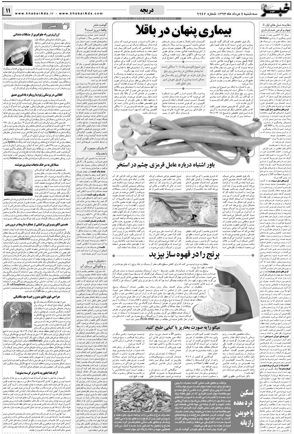 مشاهده صفحه ۱۱ روزنامه خبرجنوب تاریخ ۶  سال ۱۳۹۴