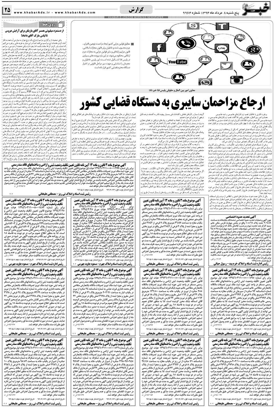 مشاهده صفحه ۲۵ روزنامه خبرجنوب تاریخ ۸  سال ۱۳۹۴