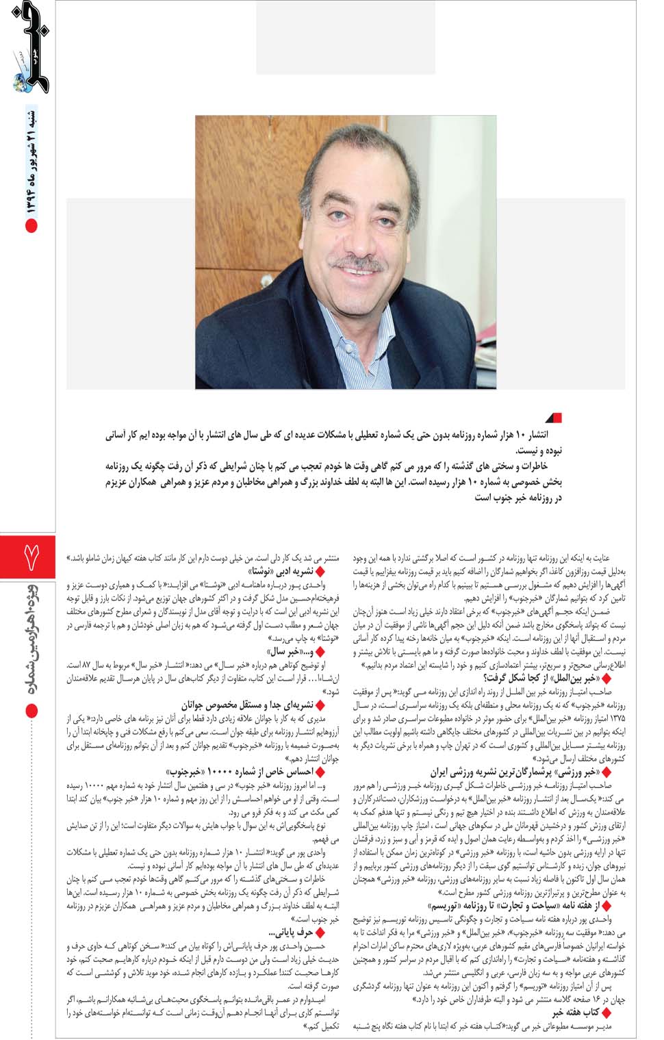 مشاهده صفحه ۵۹ روزنامه خبرجنوب تاریخ ۲۱  سال ۱۳۹۴