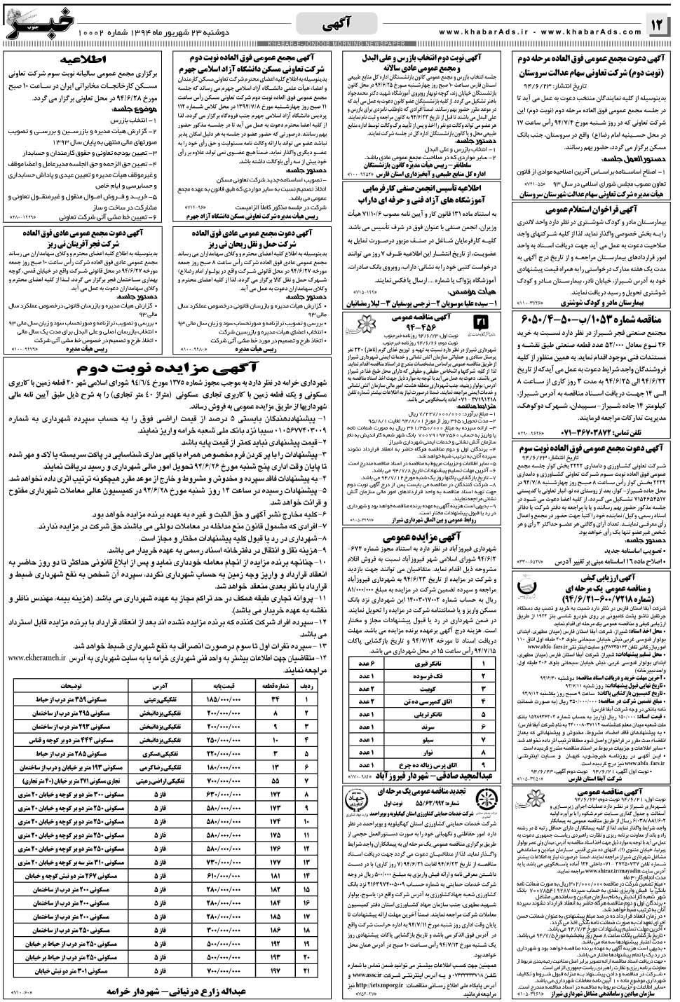 مشاهده صفحه ۱۲ روزنامه خبرجنوب تاریخ ۲۳  سال ۱۳۹۴