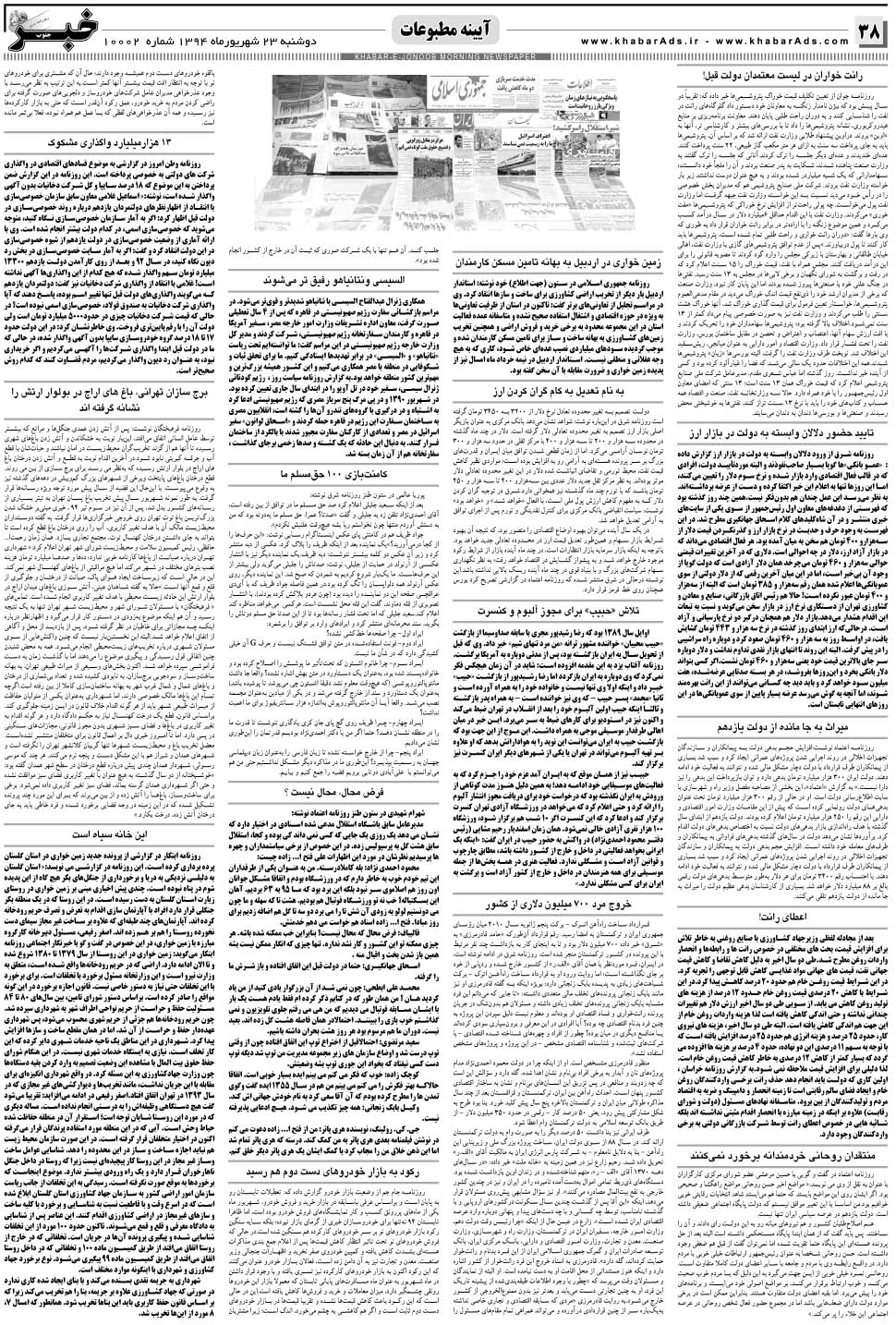 مشاهده صفحه ۳۸ روزنامه خبرجنوب تاریخ ۲۳  سال ۱۳۹۴