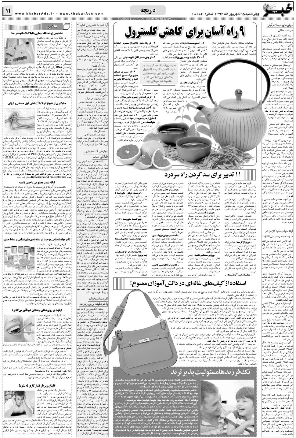 مشاهده صفحه ۱۱ روزنامه خبرجنوب تاریخ ۲۵  سال ۱۳۹۴