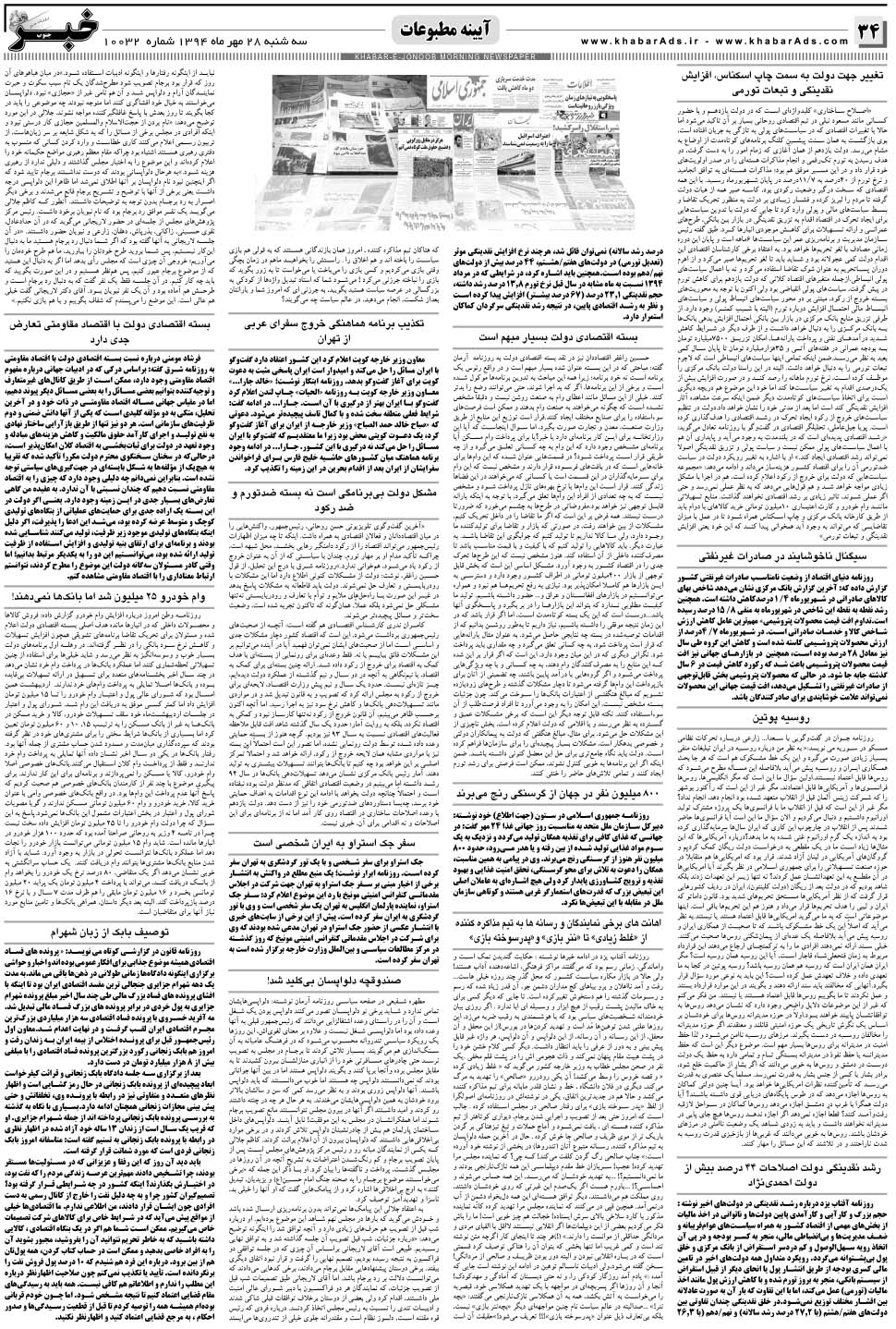 مشاهده صفحه ۳۴ روزنامه خبرجنوب تاریخ ۲۸  سال ۱۳۹۴