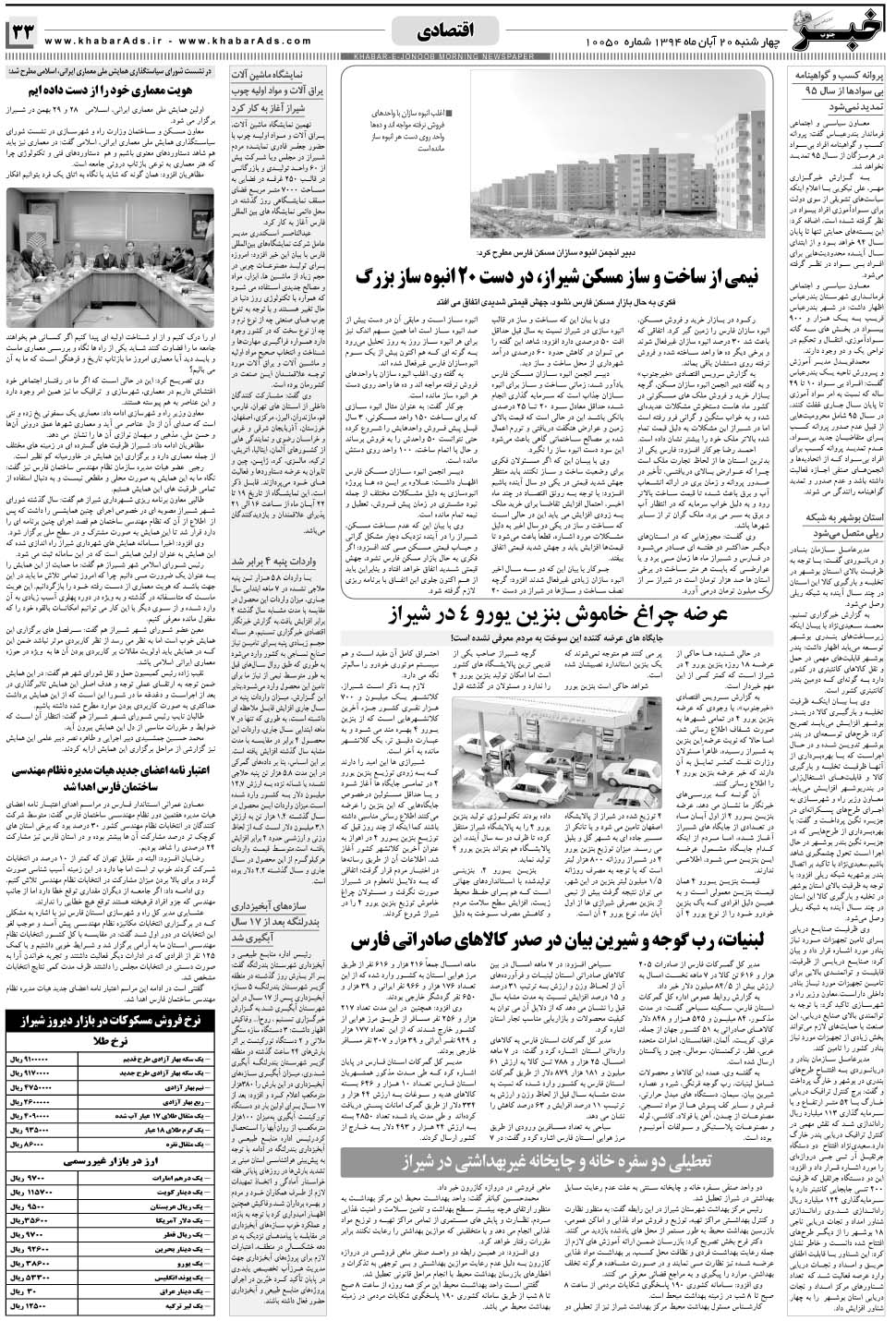 مشاهده صفحه ۳۳ روزنامه خبرجنوب تاریخ ۲۰  سال ۱۳۹۴