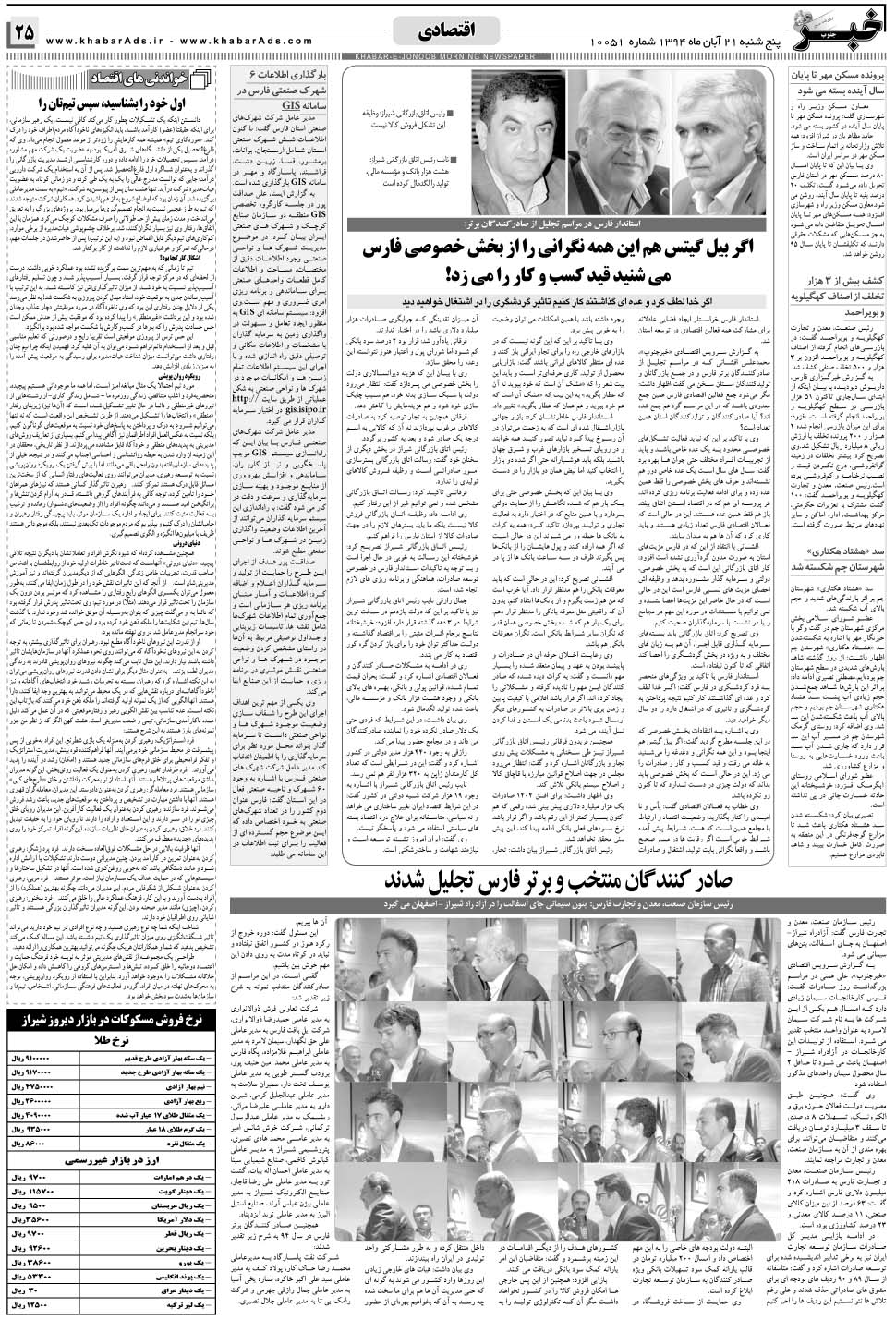 مشاهده صفحه ۲۵ روزنامه خبرجنوب تاریخ ۲۱  سال ۱۳۹۴