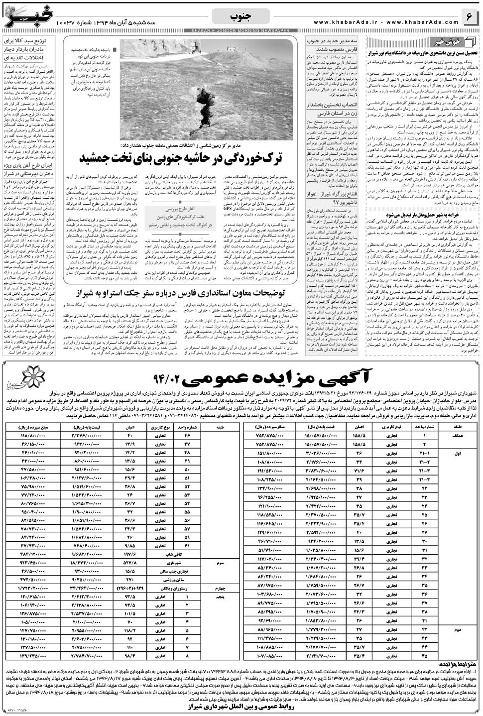 مشاهده صفحه ۶ روزنامه خبرجنوب تاریخ ۵  سال ۱۳۹۴