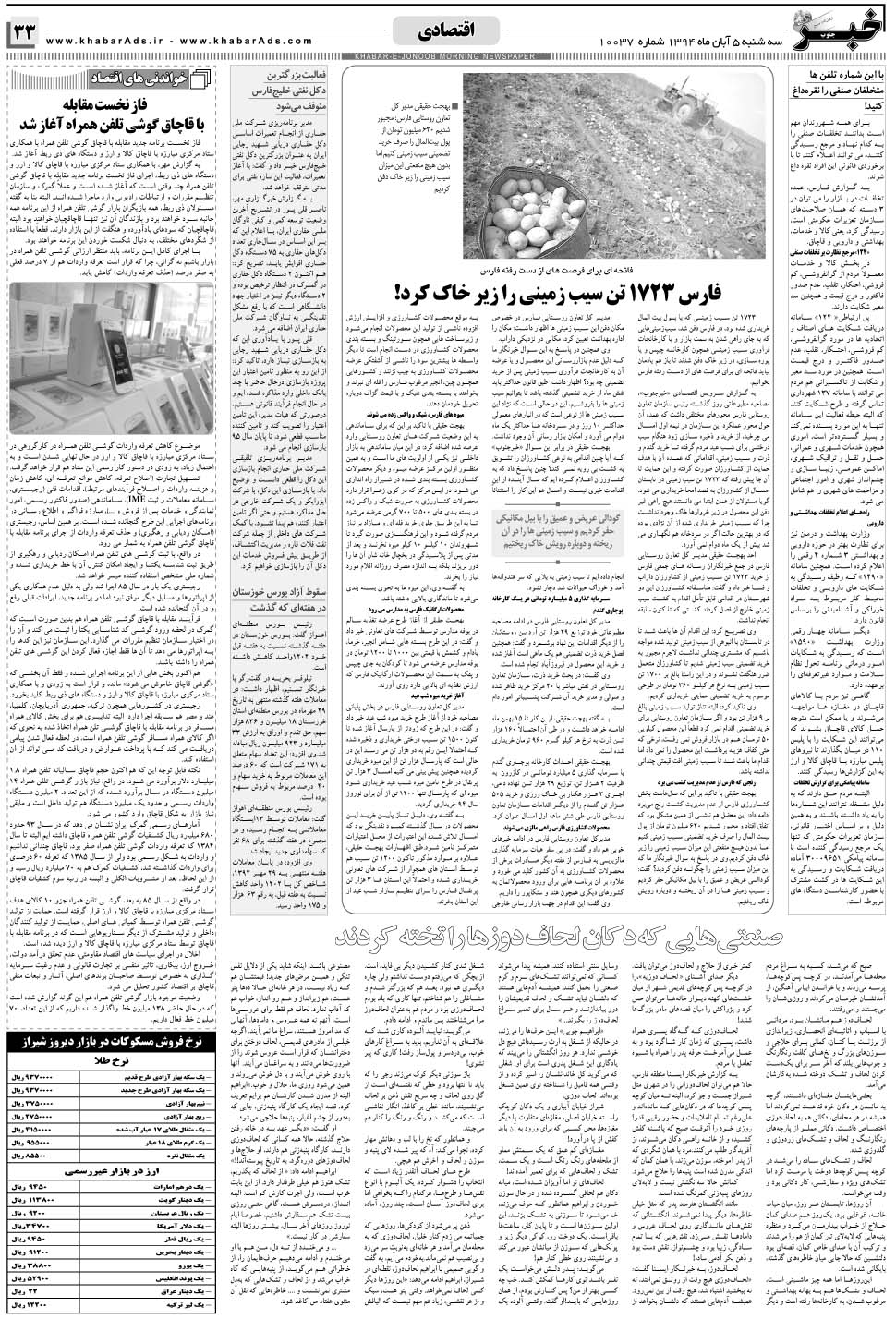 مشاهده صفحه ۳۳ روزنامه خبرجنوب تاریخ ۵  سال ۱۳۹۴