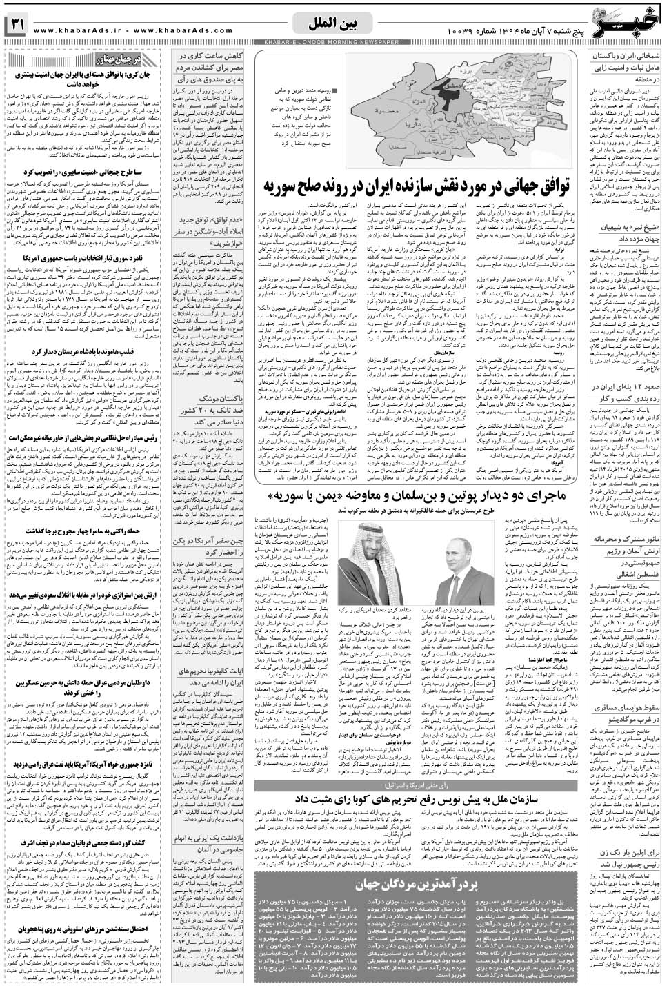 مشاهده صفحه ۳۱ روزنامه خبرجنوب تاریخ ۷  سال ۱۳۹۴
