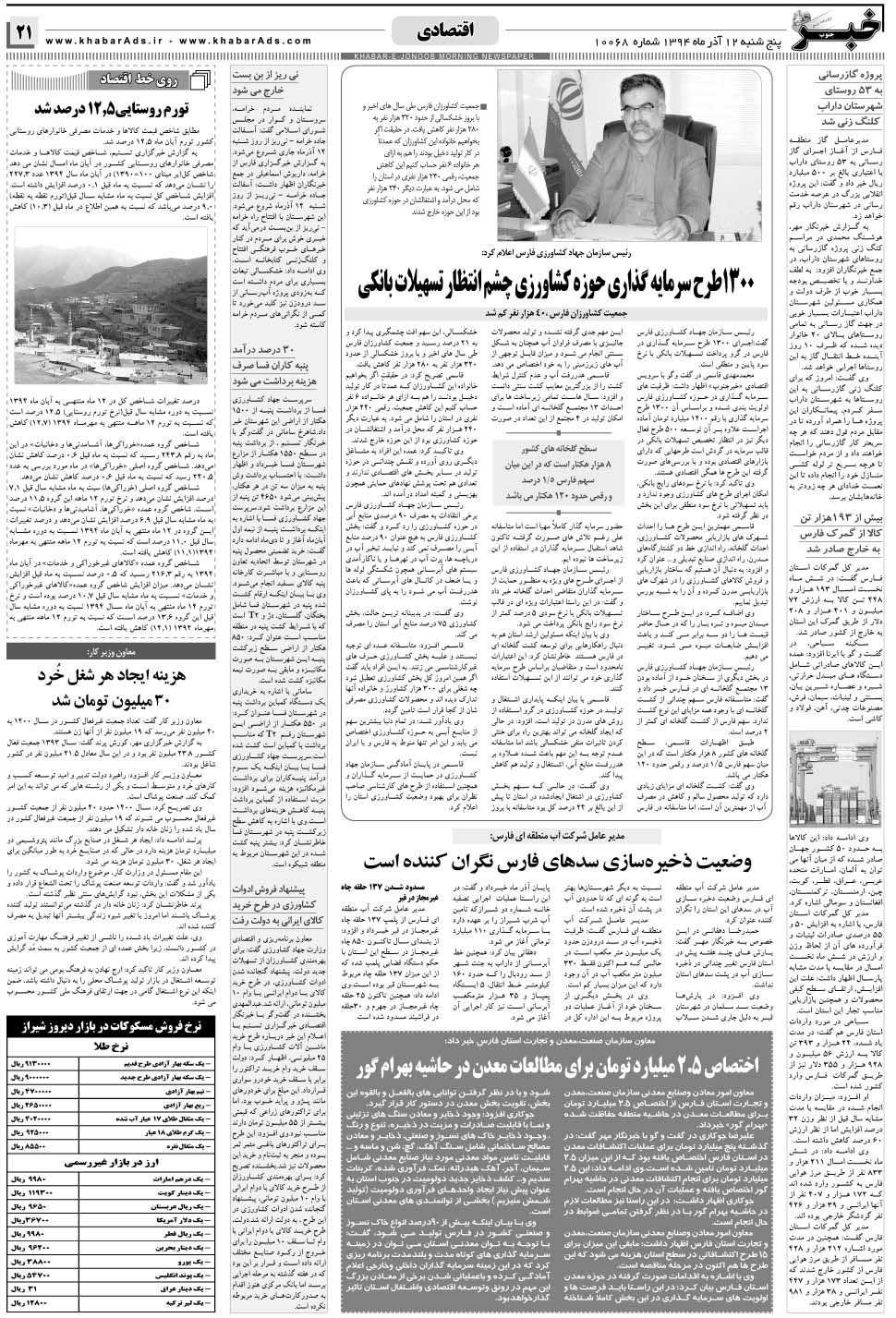 مشاهده صفحه ۲۱ روزنامه خبرجنوب تاریخ ۱۲  سال ۱۳۹۴