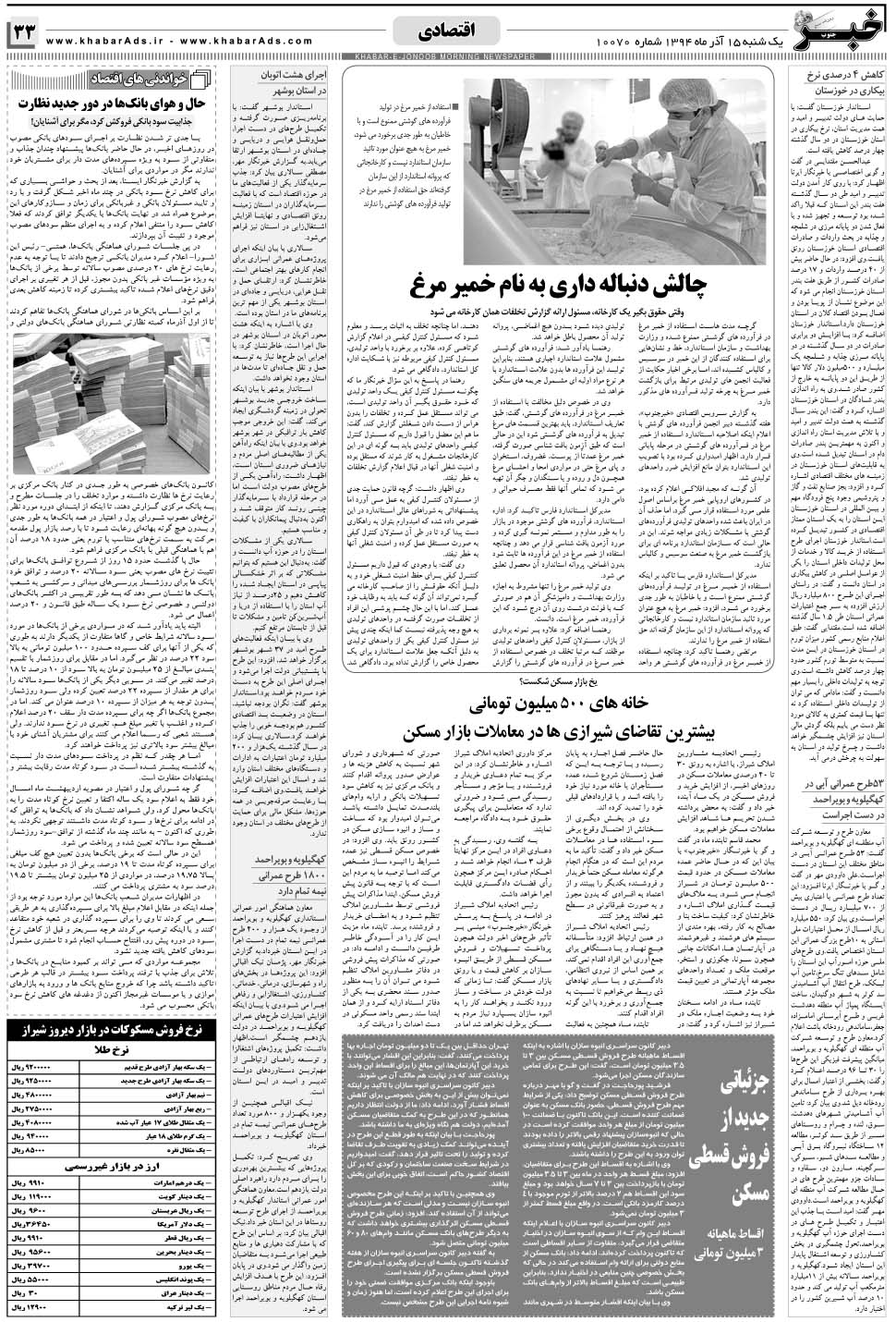 مشاهده صفحه ۳۳ روزنامه خبرجنوب تاریخ ۱۵  سال ۱۳۹۴