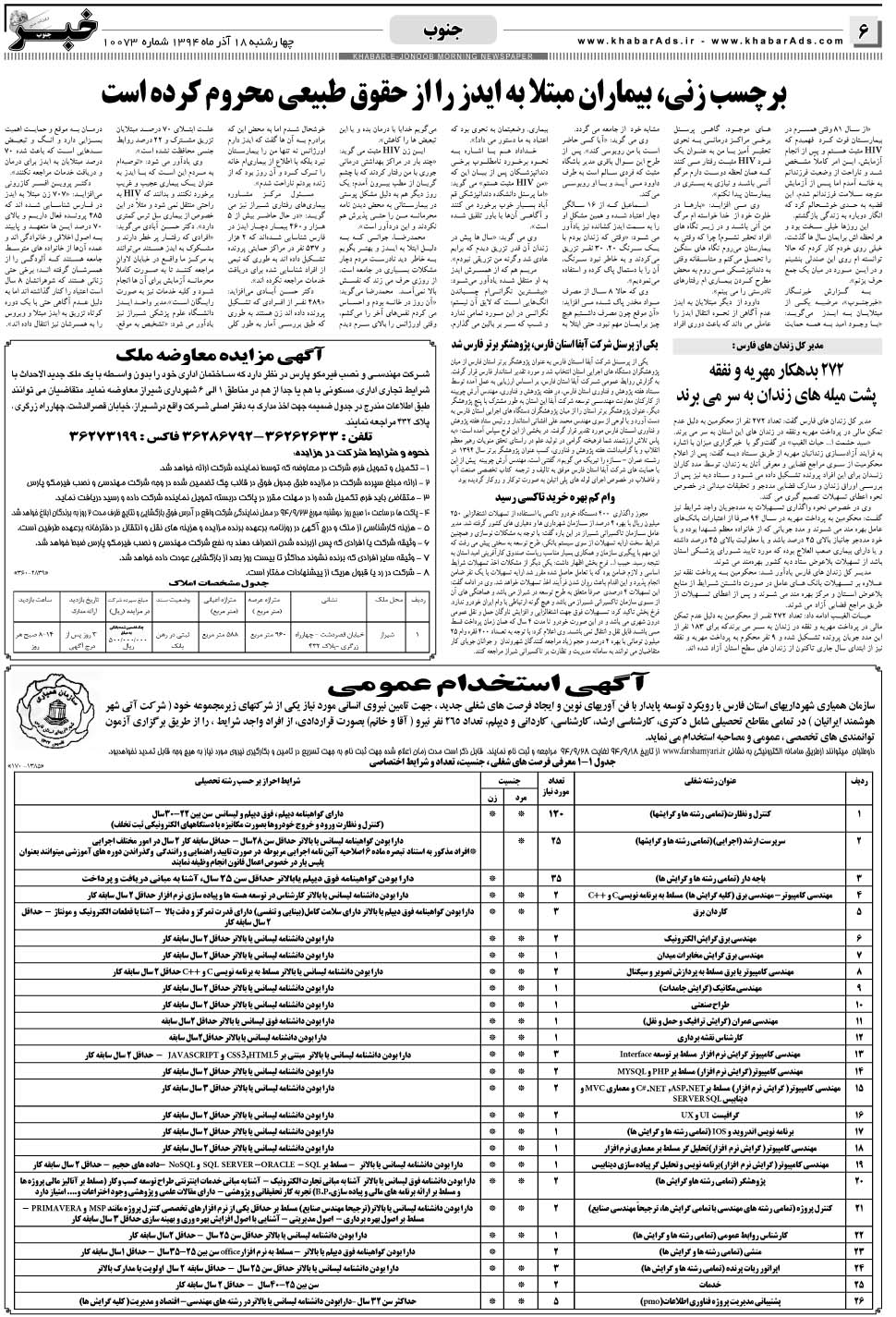 مشاهده صفحه ۶ روزنامه خبرجنوب تاریخ ۱۸  سال ۱۳۹۴