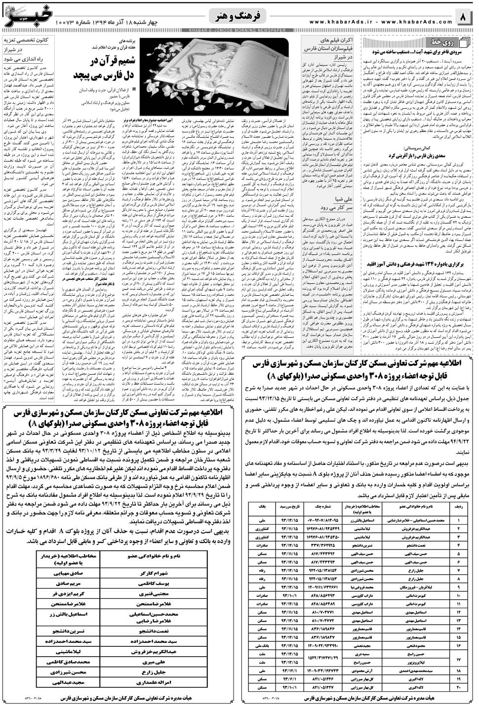 مشاهده صفحه ۸ روزنامه خبرجنوب تاریخ ۱۸  سال ۱۳۹۴