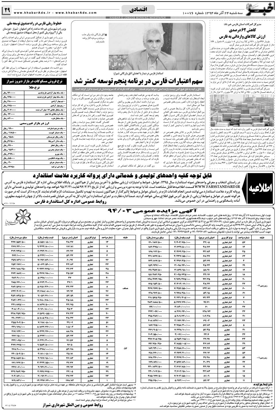 مشاهده صفحه ۲۹ روزنامه خبرجنوب تاریخ ۲۴  سال ۱۳۹۴