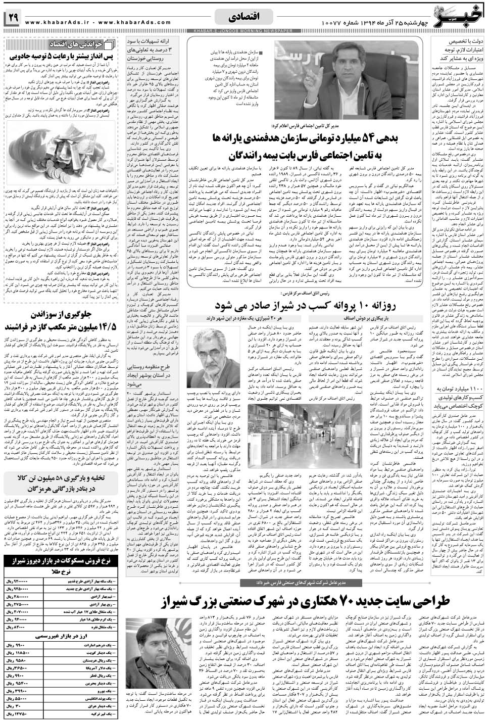 مشاهده صفحه ۲۹ روزنامه خبرجنوب تاریخ ۲۵  سال ۱۳۹۴