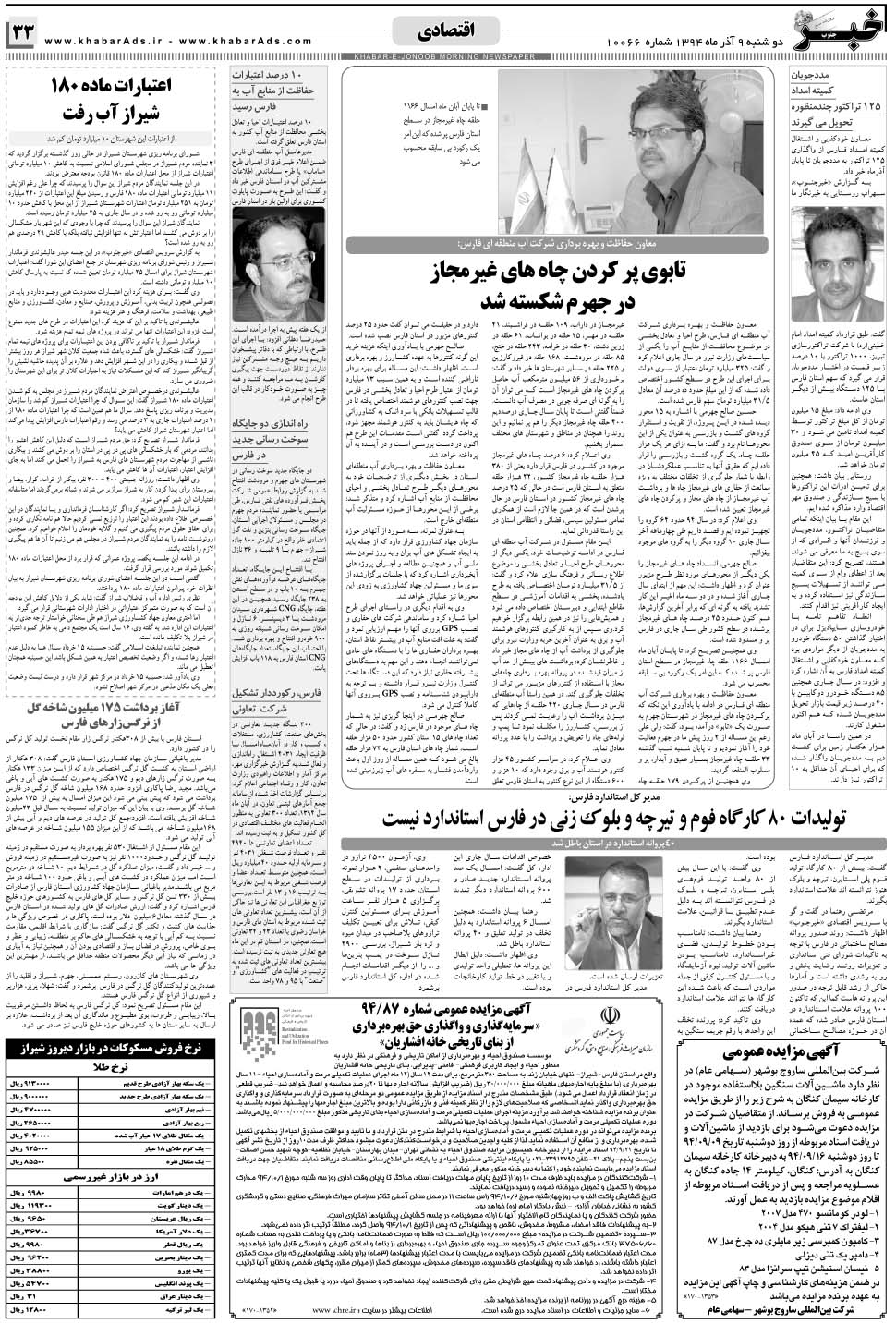 مشاهده صفحه ۳۳ روزنامه خبرجنوب تاریخ ۹  سال ۱۳۹۴